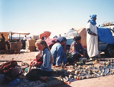 Attachment parenting on the move - low budget backpacking travel with babies and young children - Ouarzazate Sunday market, Morocco